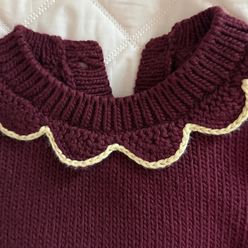 Misha & Puff Maroon Knit Sweater with Scalloped Collar - Picture 2 of 3